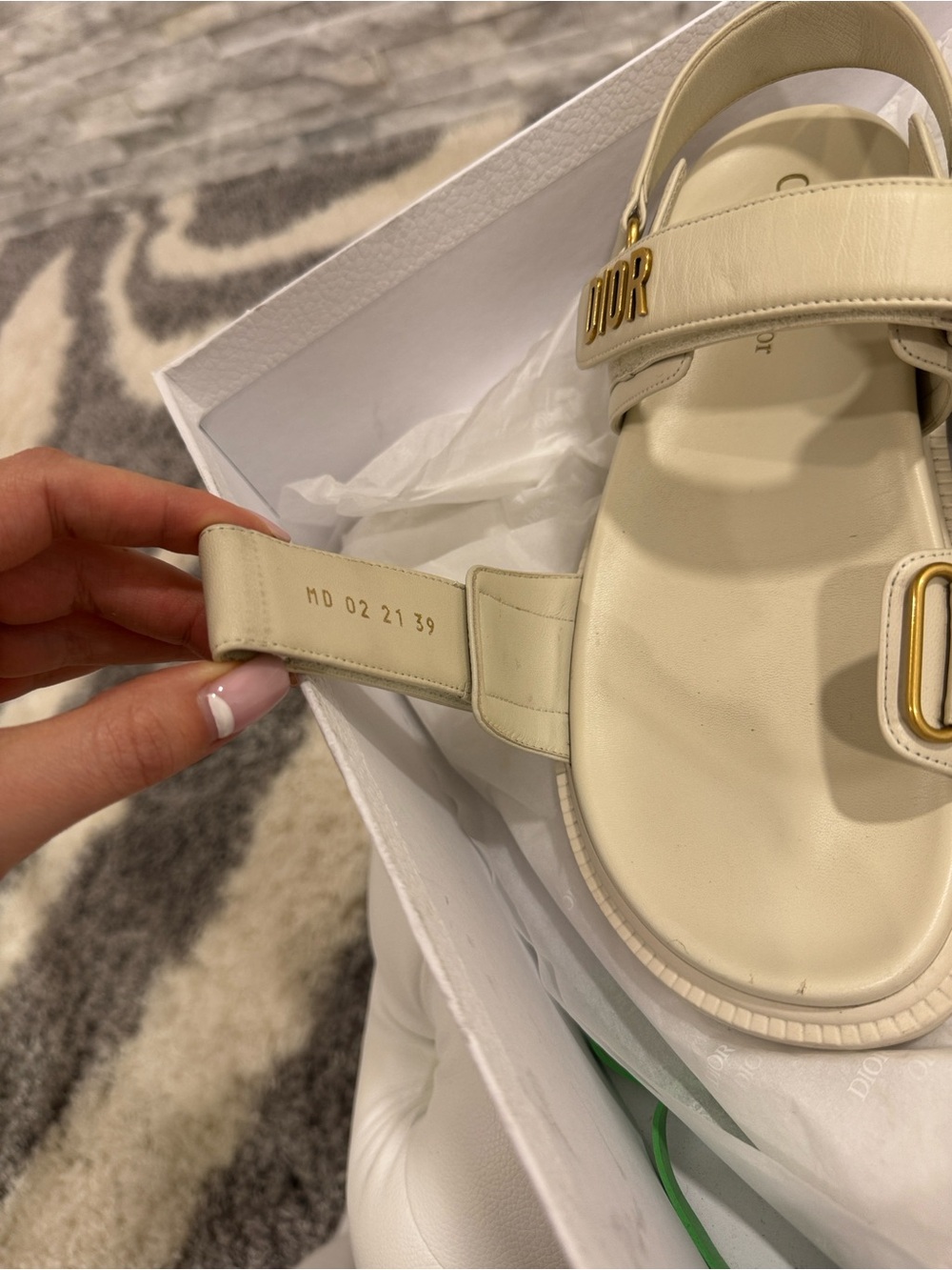Dior Cream Leather Strap Platform Sandals with Gold Hardware - Picture 7 of 7